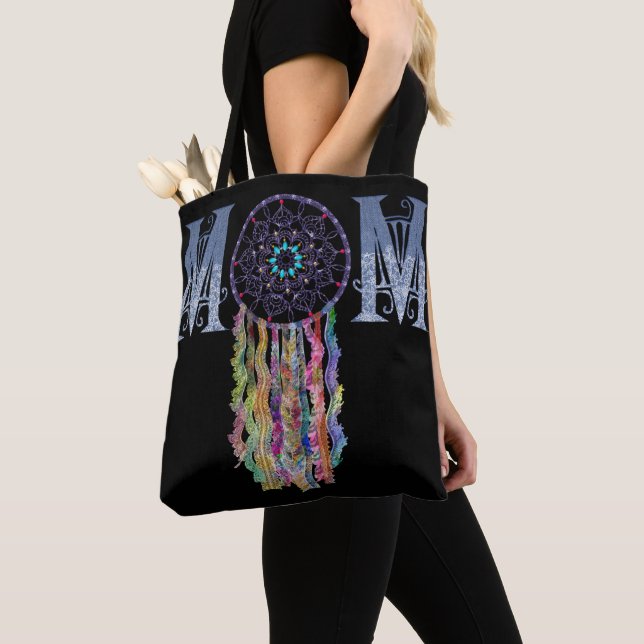 MOM Lace and Painted Denim Dreamcatcher Tote Bag (Close Up)