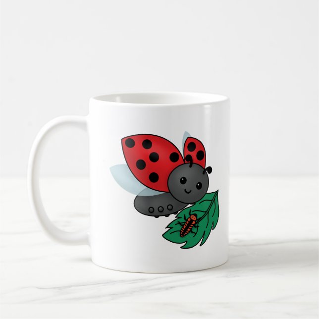 Mom Ladybug with Larvae Coffee Mug (Left)