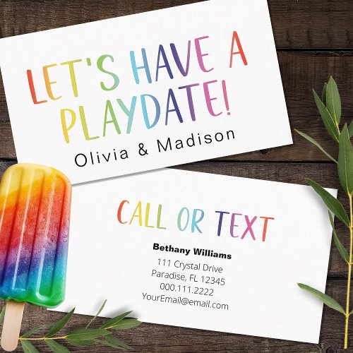 Mom Lets Have a Playdate Colorful Calling Cards