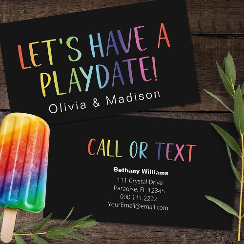 Mom Lets Have a Playdate Colorful Calling Cards
