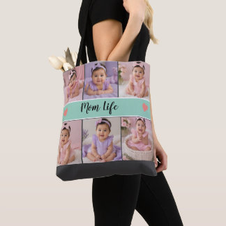 Mom Life 6 Photo Custom  Tote Bag
