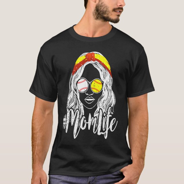 Mom Life Baseball Softball Women Mothers Day Messy T-Shirt (Front)