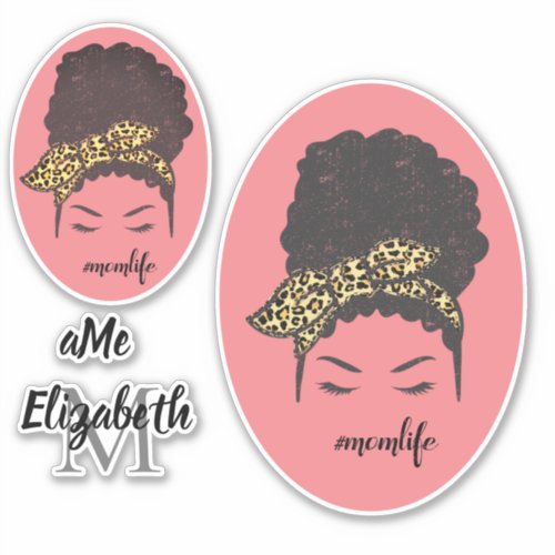 Mom Life Black Afro Messy Bun African American Sticker