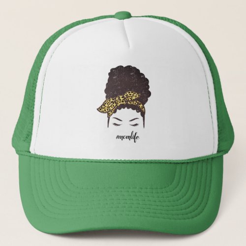 Mom Life Black Afro Messy Bun African American Trucker Hat
