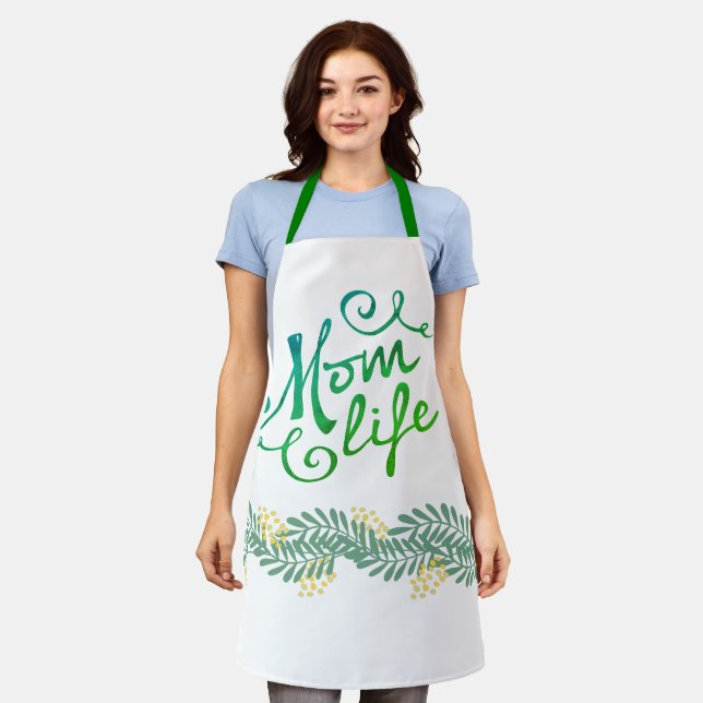 Mom Life Chef Apron - Green Yellow Floral! (Worn)