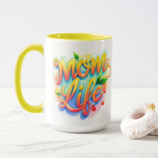 Mom Life Custom Name Mug – Lemonade Inspired Desig (With Donut)