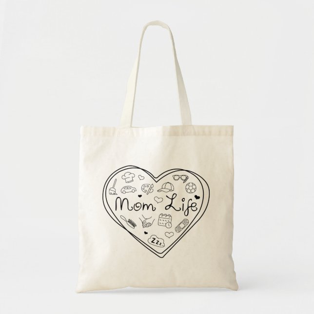 Mom Life - Cute Multitasking Mom Heart Tote Bag (Front)
