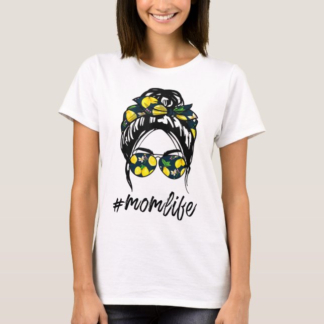 Mom Life for women yellow lemon Sunglasses & Banda T-Shirt (Front)