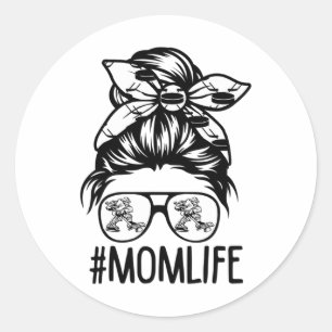 Mom Life Hockey Mothers Day Messy Bun Classic Round Sticker