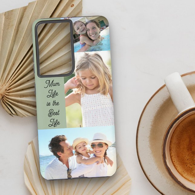Mom Life is the Best Life 3 Photo Collage Green Samsung Galaxy Case (Mum Life is the Best Life 3 Photo Collage Samsung Galaxy S21 Plus phone case in Sage Green)