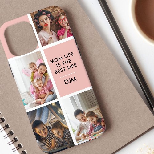 Mom Life is the Best Life 4 Photo Initials Peach iPhone 12 Pro Max Case