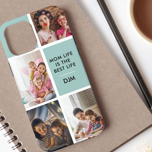Mom Life is the Best Life 4 Photo Initials Seafoam iPhone 12 Pro Max Case