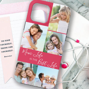Mom Life is the Best Life 5 Photo Bright Pink iPhone 13 Pro Max Case