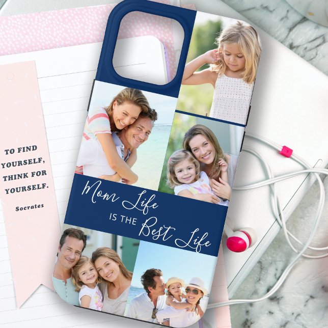 Mom Life is the Best Life 5 Photo Collage Blue Case-Mate iPhone Case