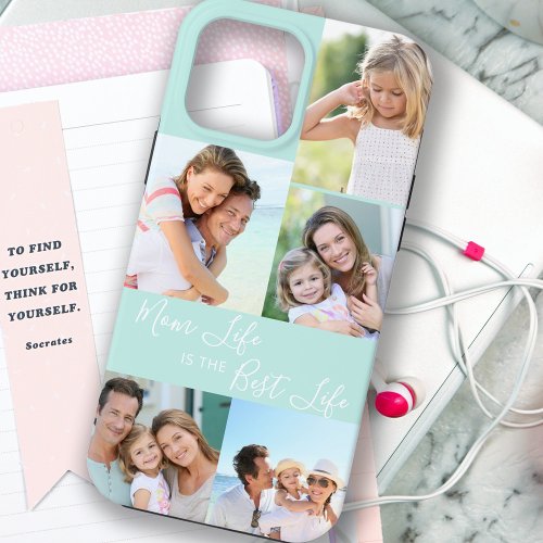 Mom Life is the Best Life 5 Photo Collage Mint iPhone 13 Pro Max Case