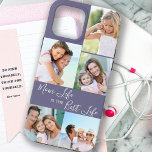 Mom Life is the Best Life 5 Photo Collage Purple iPhone 13 Pro Max Case<br><div class="desc">Custom 5 photo iphone case lettered with Mom Life is the Best Life (editable for Mum, Mama, Momma, Mommy etc). The design features a personalized, wrap around, photo collage with 5 of your favorite pictures, which are displayed as 1 vertical portrait and 4 square instagram. The design has a purple...</div>