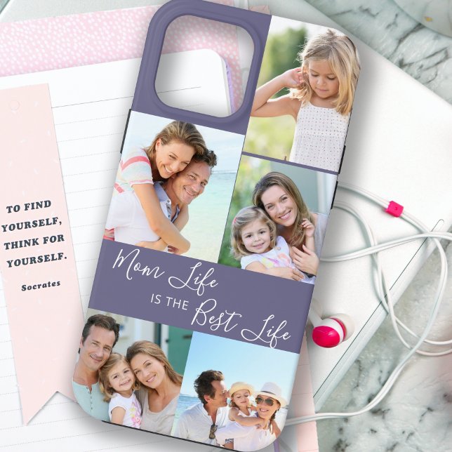 Mom Life is the Best Life 5 Photo Collage Purple Case-Mate iPhone Case