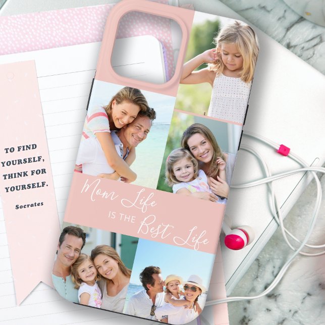 Mom Life is the Best Life 5 Photo Peach Pink Case-Mate iPhone Case