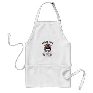 Mom Life Is The Best Life Messy Bun Leopard Adult Apron