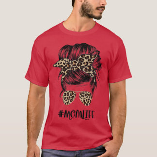 Mom Life Leopard Ribbon, Matching Family Love  T-Shirt