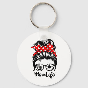 Mom Life Messy Bun Hair Funny Soccer Hockey Mom Keychain