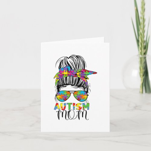 Mom Life Messy Bun Mothers Day Autism Mom Bleached Card