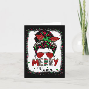 Mom Life Messy Bun Plaid Leopard Xmas Merry Mama C Card