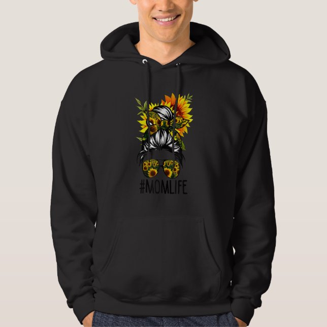 Mom Life Messy Hair Bun Sunflower Women Mother's D Hoodie (Front)
