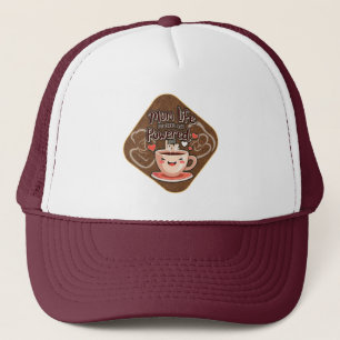 Mom Life Powered by Coffee – Cute Illustration Trucker Hat