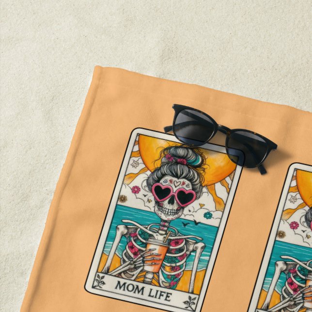 Mom Life Skeleton Tarot Card Beach Towel (In Situ)