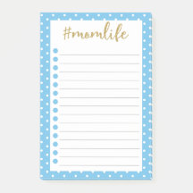 Mom Life Sky Blue Polka Dots To-do List Cute gold