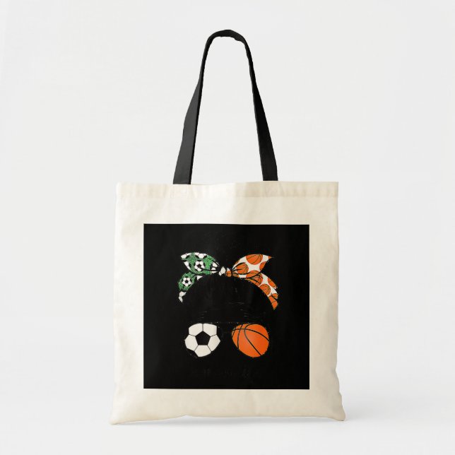 Mom Life Soccer And Basketball Messy Bun Mother Tote Bag (Front)