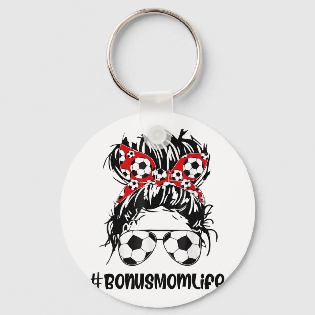 Mom Life Soccer Bonus Mom Mothers Day Messy Bun Wo Keychain (Front)