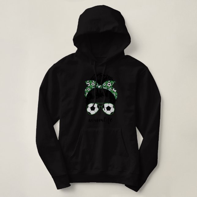 Mom Life Soccer Mom messy bun football funny socce Hoodie (Design Front)