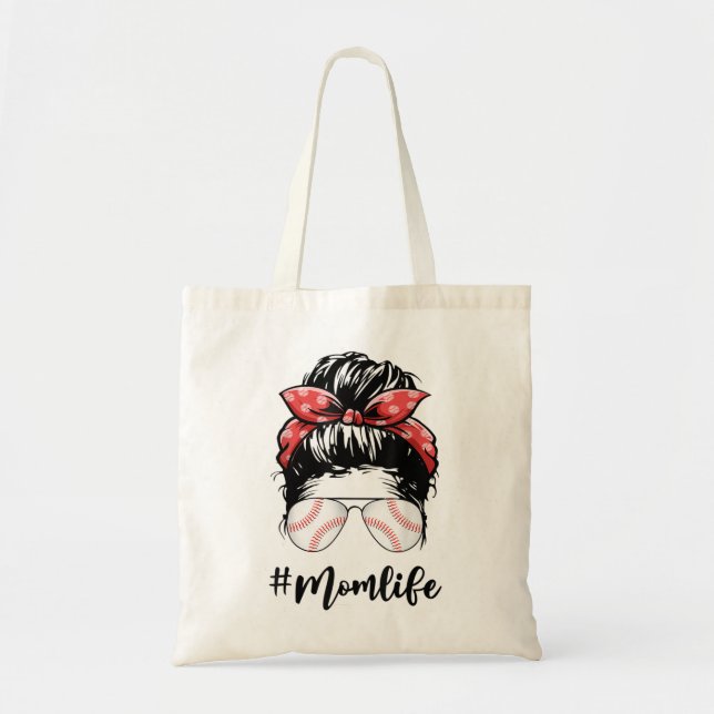 Mom Life Softball Baseball Mothers Day Messy Bun W Tote Bag (Front)