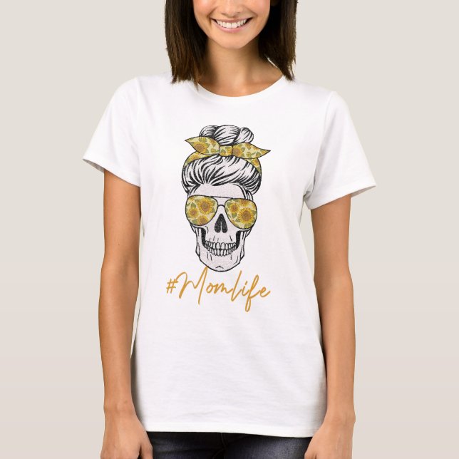 Mom Life Sugar Skull Sunflower Women T-Shirt (Front)