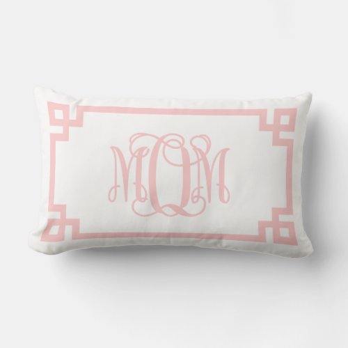 MOM Light Pink Greek Key Script Monogram Lumbar Pillow