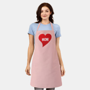 Mom light pink & red big heart cute modern kitchen apron