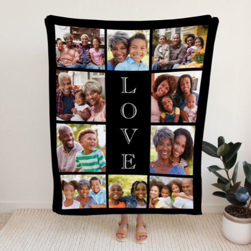 Mom Love 10 Photo Collage Black Sherpa Blanket