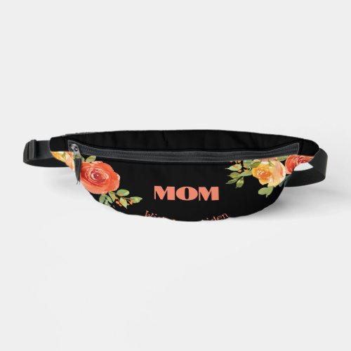Mom love black watercolor floral fanny pack