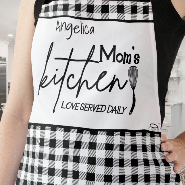 Mom Love Farmhouse Black White Buffalo Plaid gray Apron (Creator Uploaded)