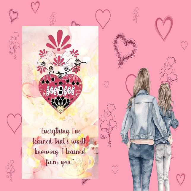 Mom Love Heart Floral Motif Mother's Day Quote  Holiday Card (Mom Love Heart Floral Motif Mother's Day Quote Holiday Card)