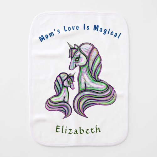 Mom Love Is Magical Unicorn Personalize Baby Burp Cloth
