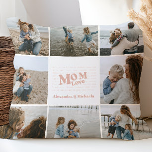 Mom Love Neutral Photo Collage Throw Pillow
