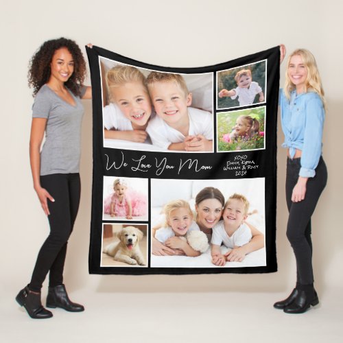 Mom Love Photo Personalized Black Fleece Blanket