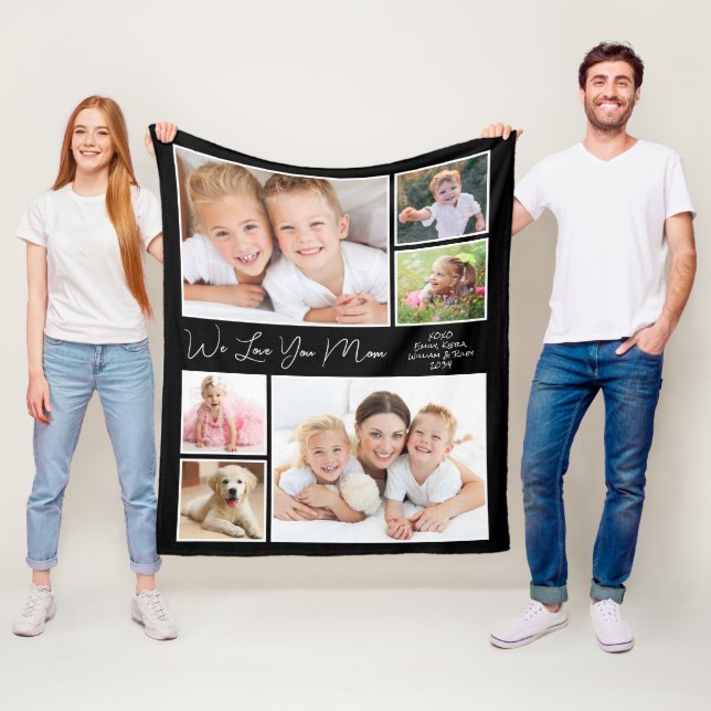 Mom Love Photo Personalized Black Fleece Blanket (In Situ)