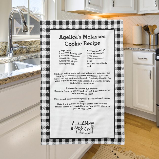 Mom Love Served Recipe Black White Buffalo Plaid Kitchen Towel (Creator Uploaded)