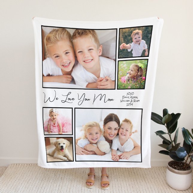Mom Love You Photo Collage Fleece Blanket (Creator Uploaded)