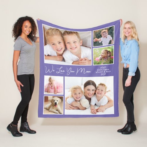 Mom Love You Photo Purple Fleece Blanket