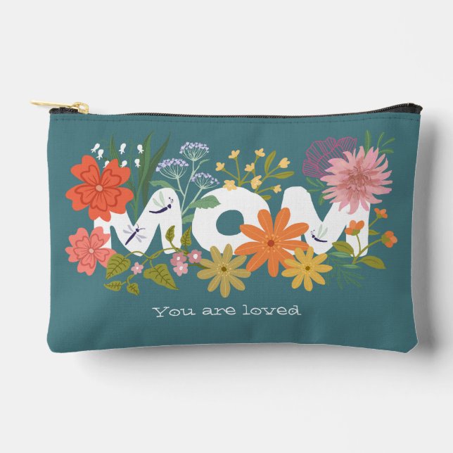 Mom loved boho flower bouquet cute green accessory pouch (Front)